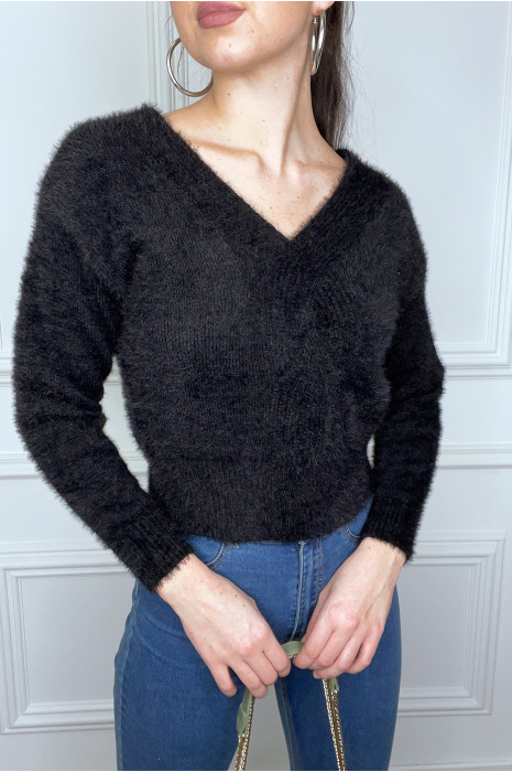 Black fluffy cropped sweater - 1