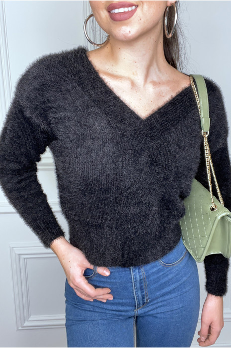 Black fluffy cropped sweater - 3