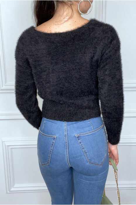 Black fluffy cropped sweater - 4