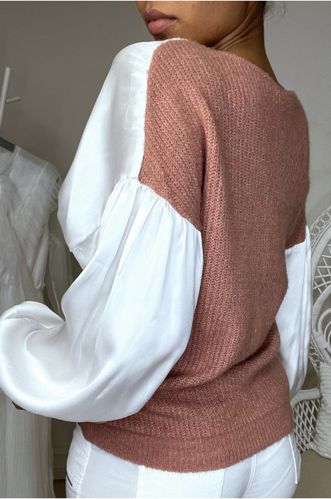 Fuchsia satijnen trui geplooid bij de buste en mouwen - 1