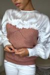 Fuchsia satin sweater gathered at the bust and sleeves