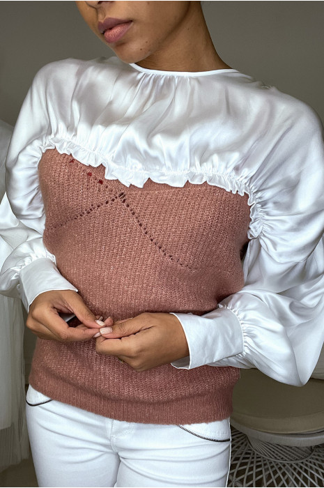 Fuchsia satin sweater gathered at the bust and sleeves - 2