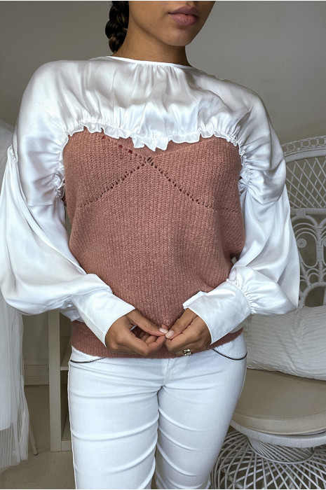 Fuchsia satin sweater gathered at the bust and sleeves - 3