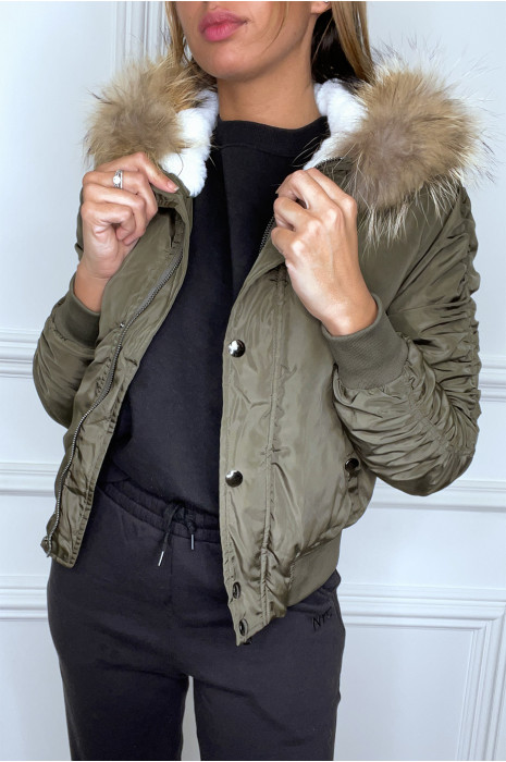 Bombers kaki à capuche molletonné à l'intérieur - 1