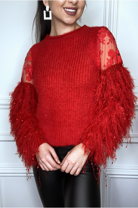 red fringe sweater