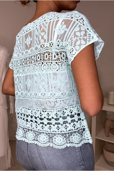 Top en dentelle turquoise - 1