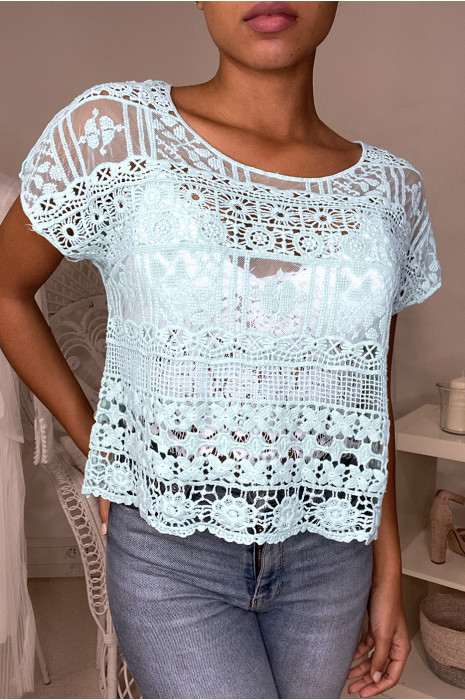 Top en dentelle turquoise - 3