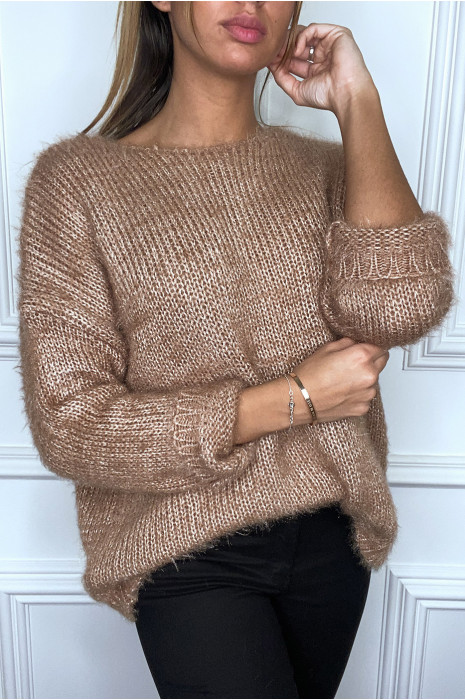 Fluffy camel trui met glanzend draad - 2