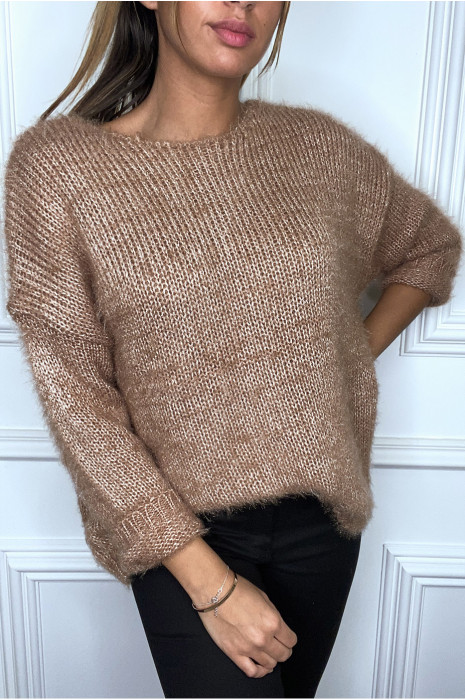 Fluffy camel trui met glanzend draad - 3