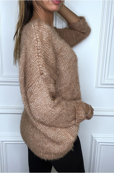 Fluffy camel trui met glanzend draad - 4