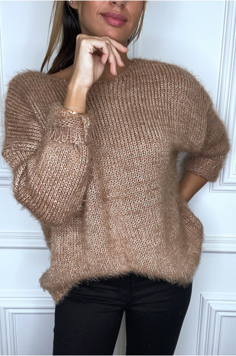 Fluffy camel trui met glanzend draad - 5
