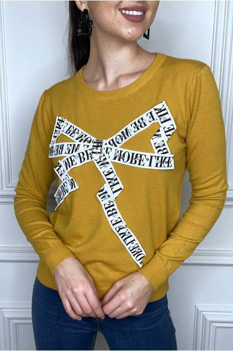 Mosterdgeel schouderstuk en trui met strass - 2