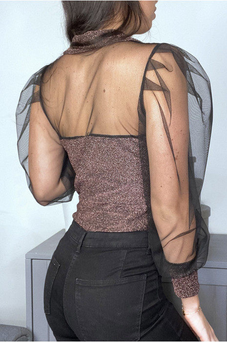 Body cuivre brillant à manche en tulle - 2