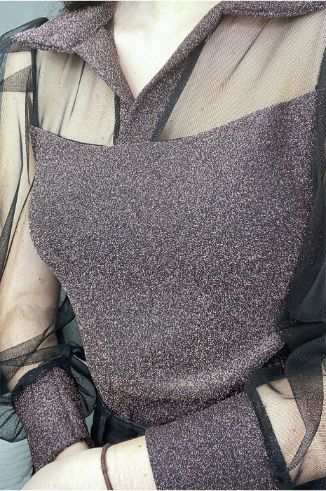 Body cuivre brillant à manche en tulle - 4