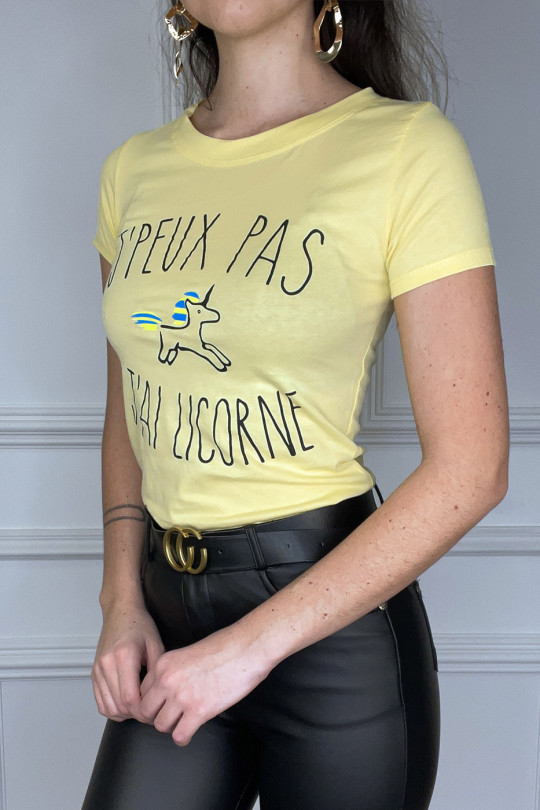 T-shirt jaune avec écriture et dessin à l'avant - 2