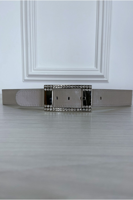 Ceinture grise avec boucle rectangle argenté ornée de strass - 1