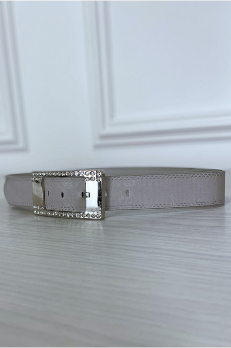 Ceinture grise avec boucle rectangle argenté ornée de strass - 3