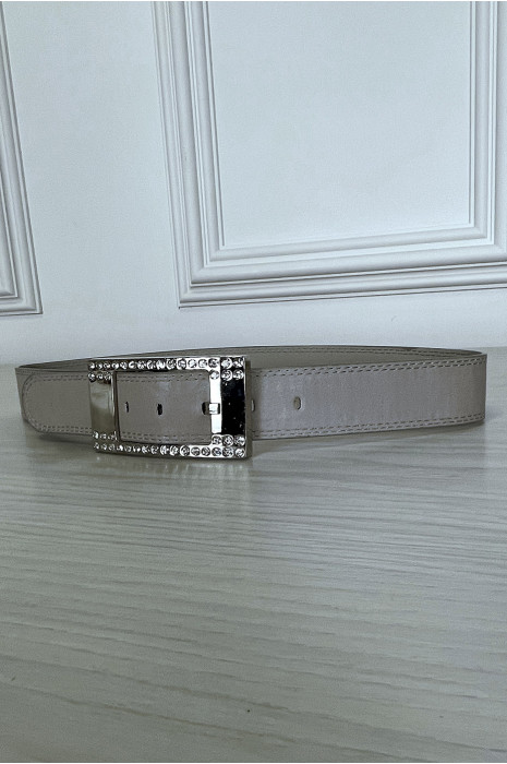 Ceinture grise avec boucle rectangle argenté ornée de strass - 5