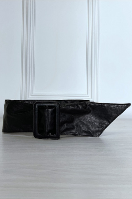 Grosse ceinture noir en simili avec grosse boucle - 5