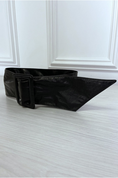 Grosse ceinture noir en simili avec grosse boucle - 6