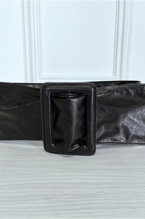 Grosse ceinture noir en simili avec grosse boucle - 8