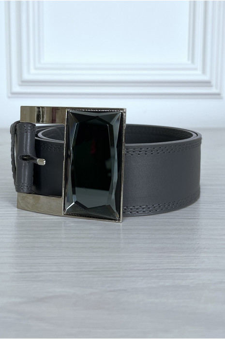 Grijze imitatieleren riem met zilveren glazen gesp - 2