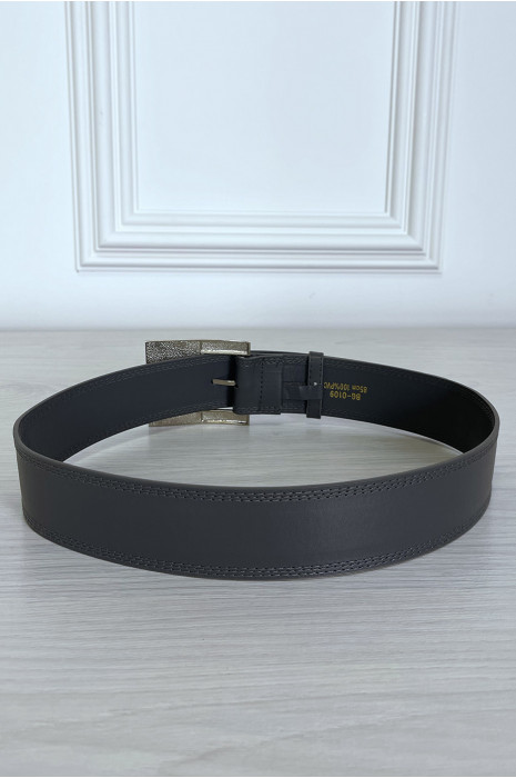 Gray faux leather belt with silver glass buckle - 5