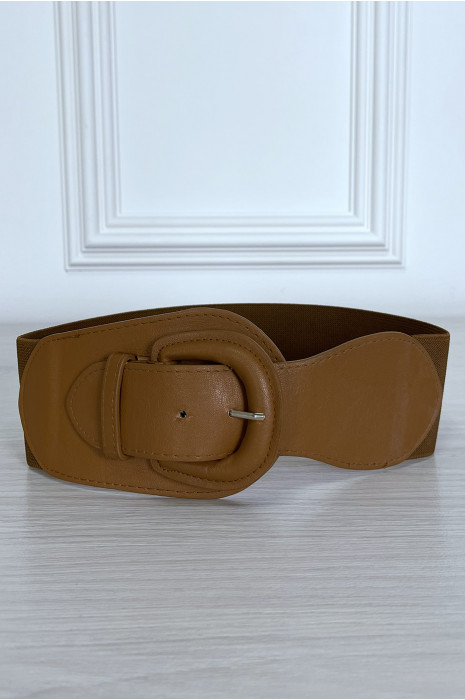 Grosse ceinture camel avec simili et élastique - 1