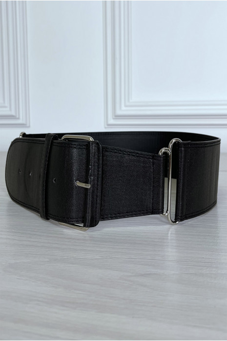 Ceinture noir en simili avec accessoire argenté - 1