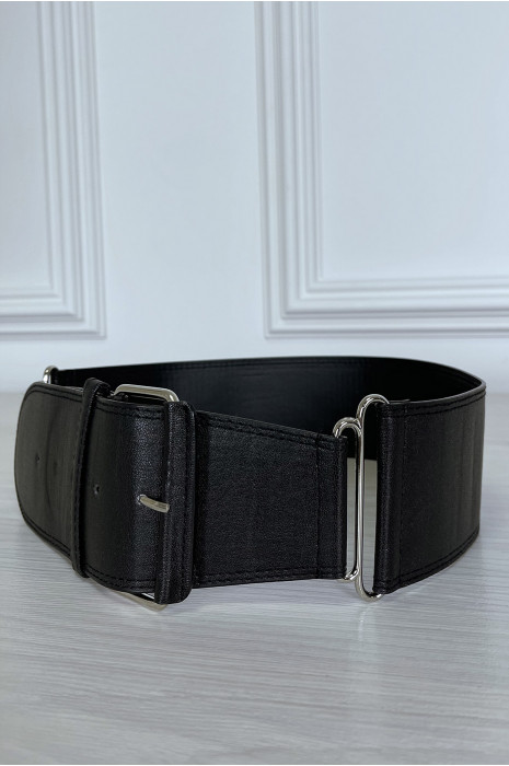 Ceinture noir en simili avec accessoire argenté - 3