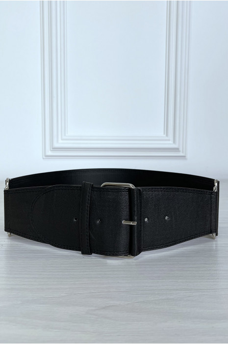 Ceinture noir en simili avec accessoire argenté - 4