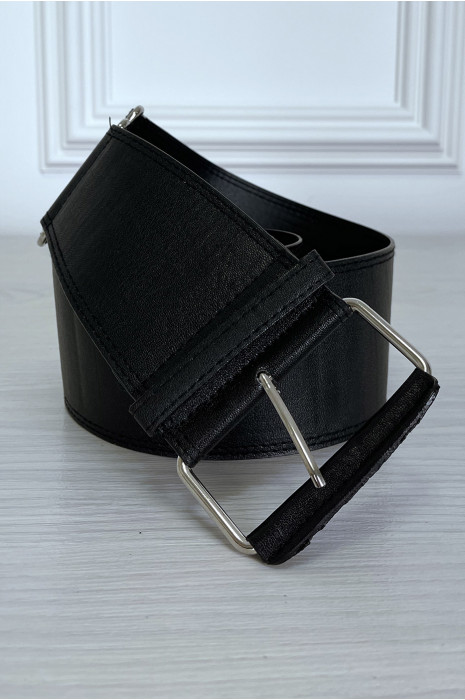 Ceinture noir en simili avec accessoire argenté - 5