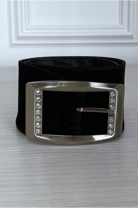 Ceinture noire en suédine avec strass sur la boucle - 1