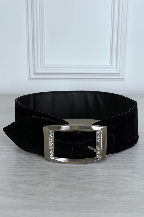 Ceinture noire en suédine avec strass sur la boucle - 4