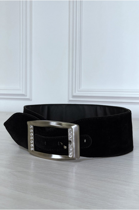 Ceinture noire en suédine avec strass sur la boucle - 6