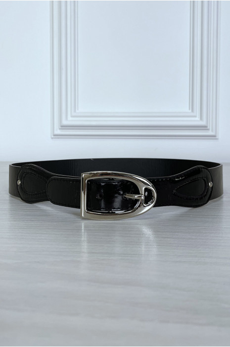Ceinture noir en simili avec boucle argenté - 1