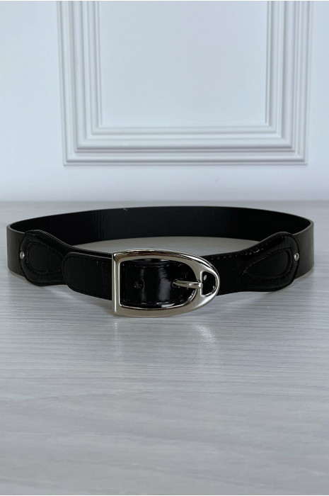 Ceinture noir en simili avec boucle argenté - 2