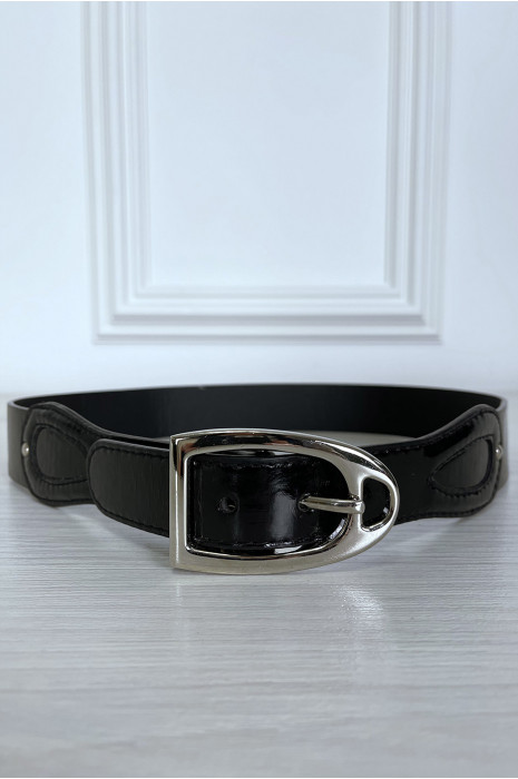 Zwarte faux leren riem met zilveren gesp - 3