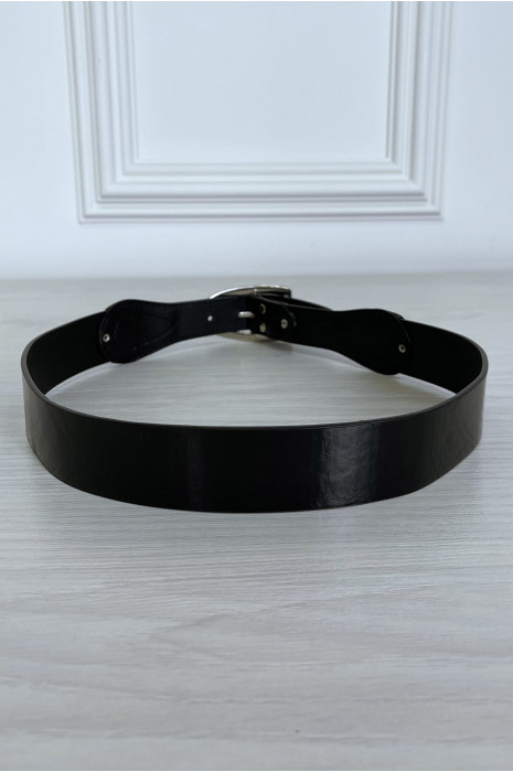 Ceinture noir en simili avec boucle argenté - 4