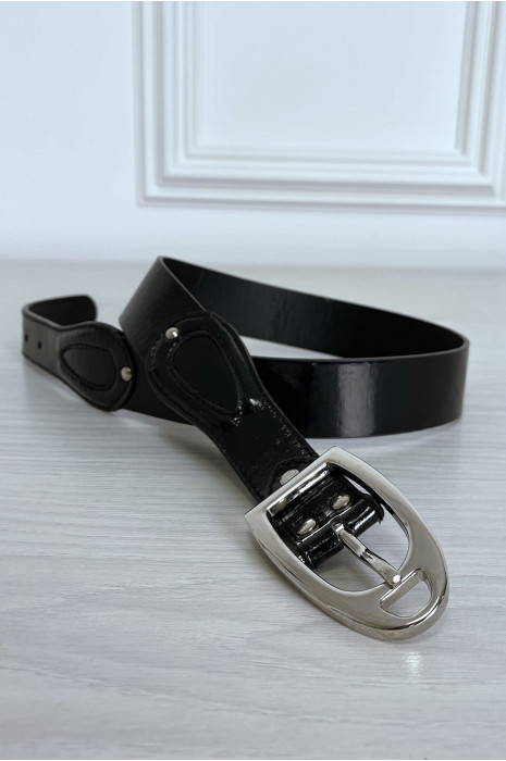 Zwarte faux leren riem met zilveren gesp - 5
