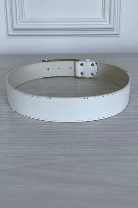 Witte faux lederen riem met zilveren gesp met strass steentjes - 1