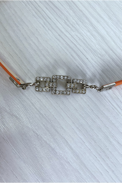 Dunne oranje riem met accessoire en strass steentjes - 3