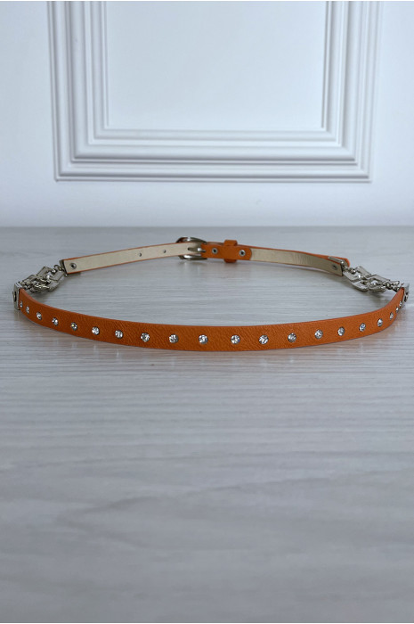 Fine ceinture orange avec accessoire et strass - 4