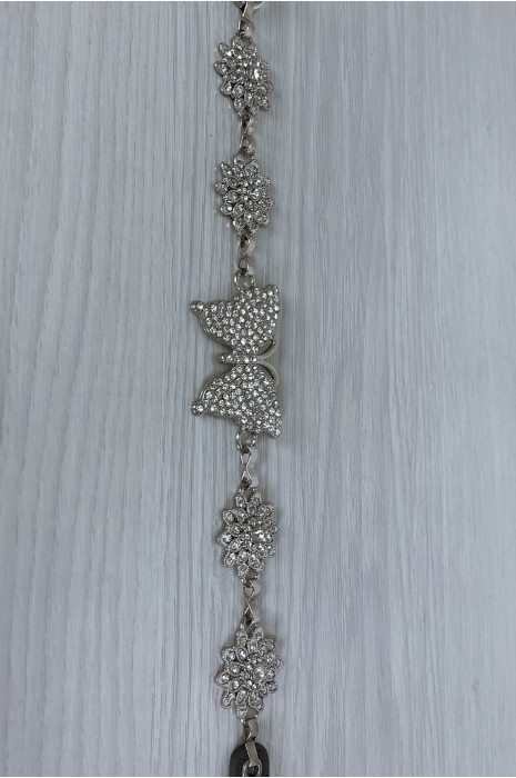 Ceinture grise avec chêne et accessoire papillon en strass - 1