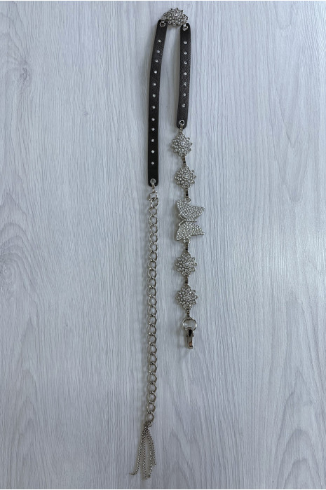 Ceinture grise avec chêne et accessoire papillon en strass - 3