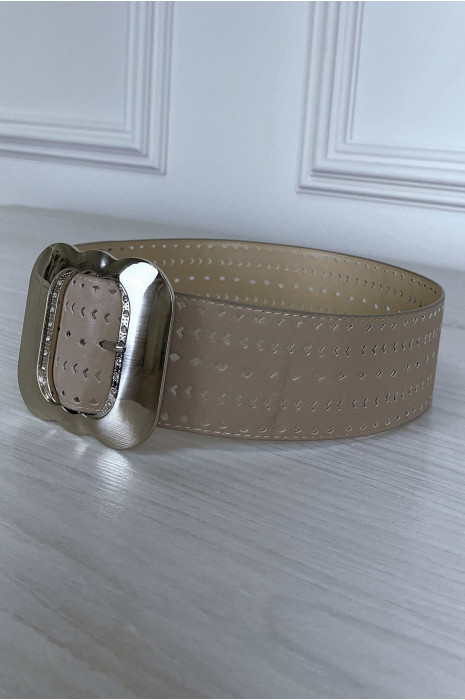 Grosse ceinture taupe à motif avec boucle argenté - 2