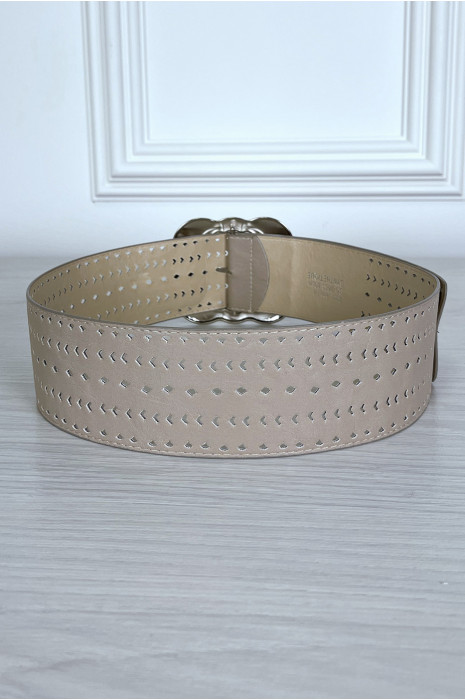 Grosse ceinture taupe à motif avec boucle argenté - 3