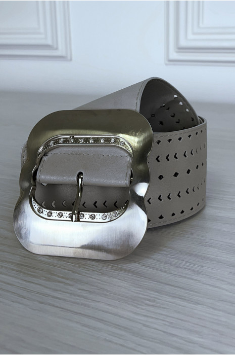 Grote riem met grijs patroon en zilveren gesp - 1