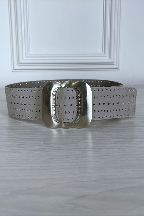 Grote riem met grijs patroon en zilveren gesp - 2