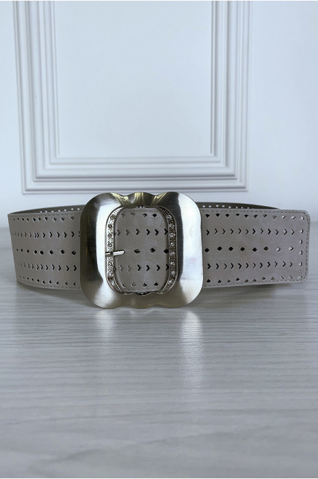 Large gray patterned belt with silver buckle - 4
